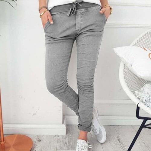 Women Casual Harajuku Long Ankle Length Trousers 2021 Summer Autumn Plus Size Solid Elastic Waist Cotton Pants Black Pants