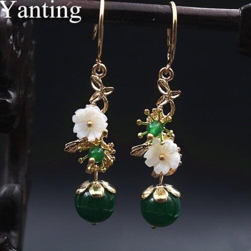 Yanting Palace Dangle Earrings With Natural Stones Shell Flower Handmade Ethnic Statement Earrings Women Female Gifts 0339
