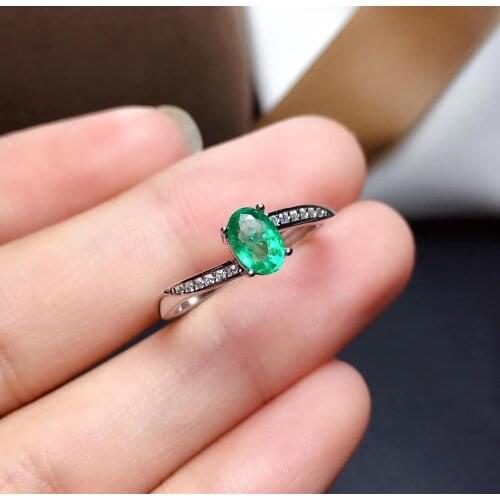 Women ring green gem silver ring natural emerald ring 925 sterling silver anniversary engagement ring gift natural gem 4x6mm