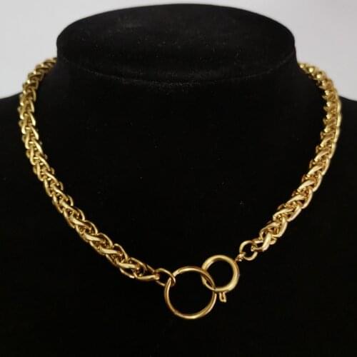 Punk Hip Hop Golden Chokers Necklace for Women Gold Color Stainless Steel Chunky Chain Circle Charm Necklaces Male Neck Jewelry