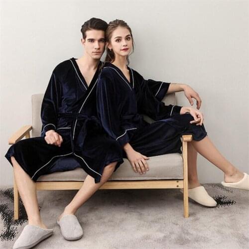 IANLAN Winter Couple Velour Nightgowns Men and Women Unisex Soft Sleepwear Long Bathrobe with Waistband IL00444