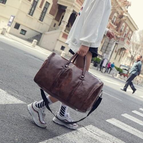 2020 Outdoor Large Capacity Short Distance Travel Bag Pu Leather Waterproof Ladies Duffel Bag Handbag Couple Fitness Handbag