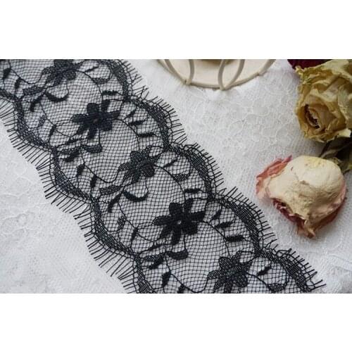 3M/Lot Narrow Scalloped Flower Eyelash Lace Trim Black/White Lace Fabric Handmade DIY Clothes Accessories 9cm Wide
