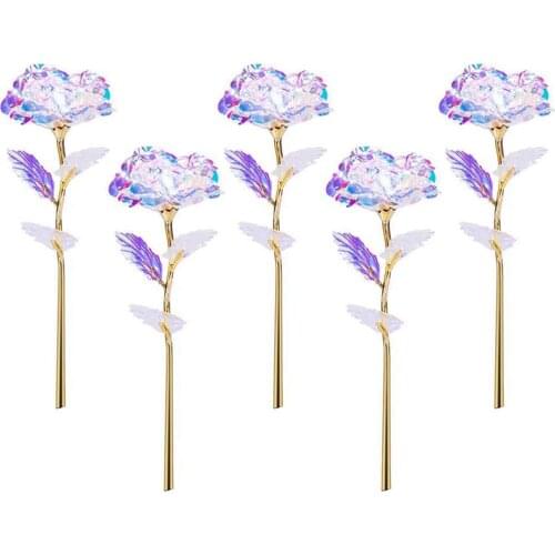 5pcs 24k Gold Foil Artificial Flower Anniversary Gift Valentines Day Simulation Rose Wedding Decor Home Ornaments