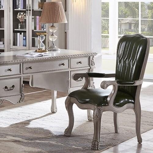 American Solid Wood Dining Chair Light Luxury European Household Simple Leather Art Chair Soft Bag Backrest Book Chair