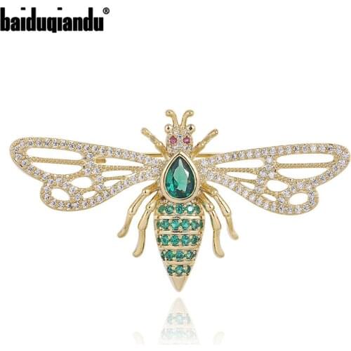 Baiduqiandu New Arrival High Quality Pave Cubic Zirconia CZ Zircon Crystal Dragonfly Pins and Brooches for Women