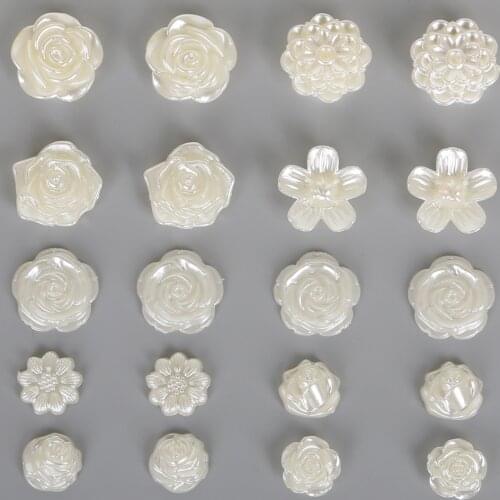 20-100pcs Ivory Color Flower Shape Scrapbook Simulated Pearl Beads Sewing Button Beading DIY Material Findings