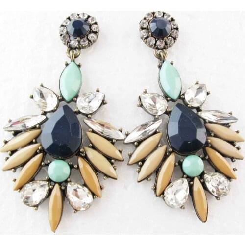 Design Lady Bib Statement clear crystal long Ear Studs glod filled earring hot e183