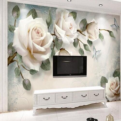 European Wallpaper White Rose Flower Mural Photo Wallpapers Living Room Wall Paper 3D papel pintado pared rollos papel de parede