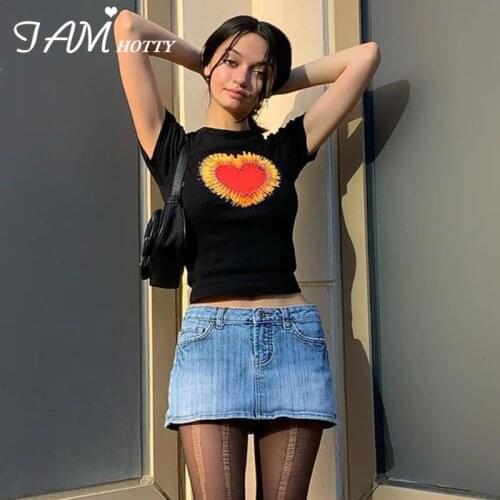 Iamhotty Harajuku y2k Cartoon Print Women Tops White Short Sleeves High Streetwear T shirts Femme Summer Vintage Korean Clothes