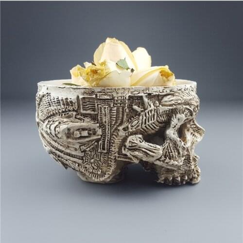 MRZOOT White Skeleton Flowerpot Resin Skull Head Fruit Plate Container Storage Tank Macetas Human Skull Garden Pots Ashtrays