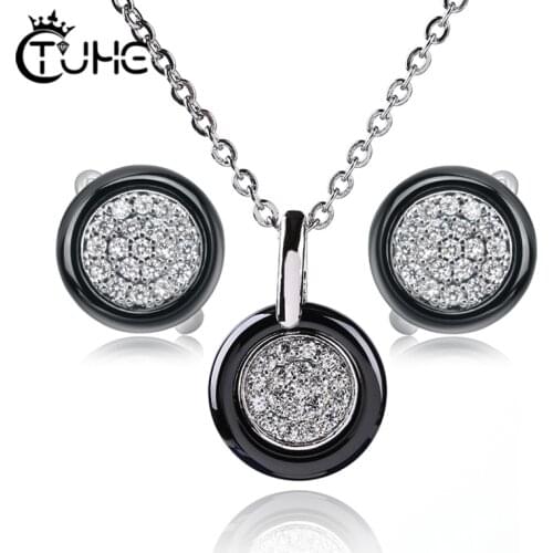 Fashion Romantic Heart Design Crystal Stud Earrings Hollow Heart Shape Rings Jewelry Sets Women Zircon CZ Wedding Jewelry Sets