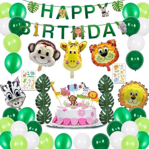 Safari Jungle Theme Party Balloon Decorations Set Animal balloons Banner Cake Topper Boys Baby Shower Birthday Party Supplies