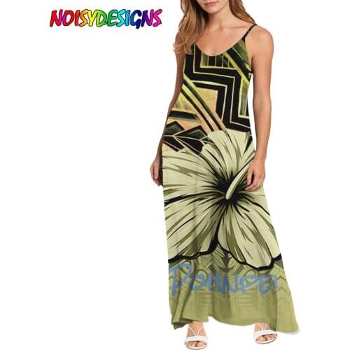 NOISYDESIGNS Polynesian Hibiscus Tribal Print Women Dress Elastic Female Dresses Evening Party Long Sleeveless Dress Sexy Strap