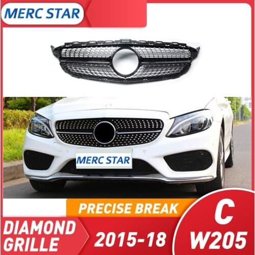 Front diamond grille suitable for class c w205 c63, grille 2015 + 2019 c450 c250 c180 c200 c220 without central logo