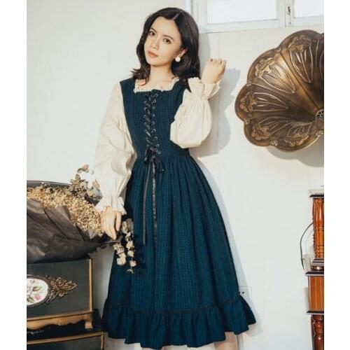 Autumn/Winter French Women Retro Square Collar Lace Up Princess Long Sleeves Mori Girl Vintage Midi Dress Female Casual Dresses