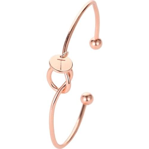 Simple Alphabet Letter A R C K Y W S T Knot Rose Gold Opening Adjustable Bangles for Women