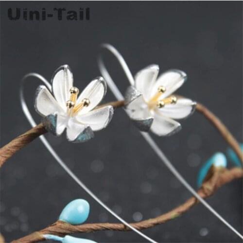 Uini-Tail Hot New 925 Sterling Silver Handmade Earrings Original Design Flowers Earrings Drawing Lotus Earrings Ear Lines