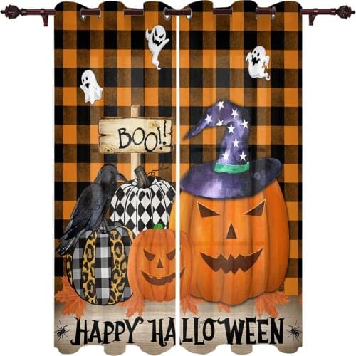 Modern Curtains Pumpkin Black Cat Crow Bat Baby Room Bedroom Creative Curtains Kitchen Living Room Terrace Valance Curtains