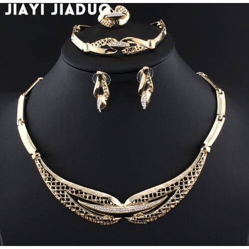 Jiayijiaduo Wedding Jewelry set African bead jewelry set of Women Jewelry in Light gold color Necklace set Beads