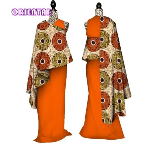 New Cloak Clothes African Dresses Women One-Shoulder Maxi Dress Long Ball Gown Bazin Riche African Clothing Party Dress WY3415
