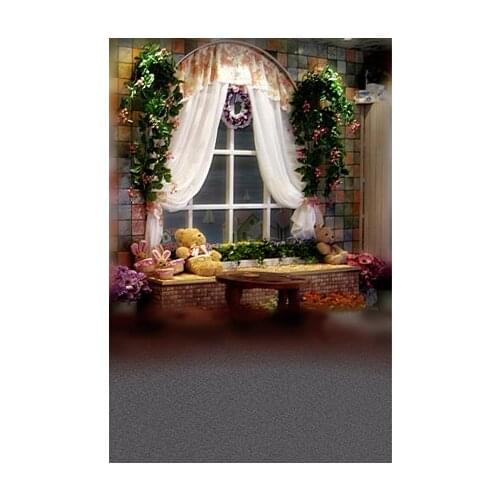 VinylBDS 5X7FT Christmas Backgrounds Winnie The Curtains Wreath Roundtable Photography Backdrops Photo