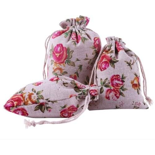 Rose Linen Jewelry Gift Pouches 9x12cm 10x15cm 13x17cm pack of 50 Party Candy sack Jewelry Drawstring Bags