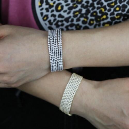 2021 New Iced Out Bling 7 Row 2mm CZ Tennis Chain Bracelet Gold Silver Color Cubic Zircon Charm Bracelets Women Jewelry