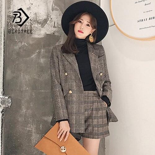 New Arrival Womens Plaid Double Breasted Blazer & High Waist Shorts Elegant Office Lady Classic Suits Plus Size Hots SS87455X