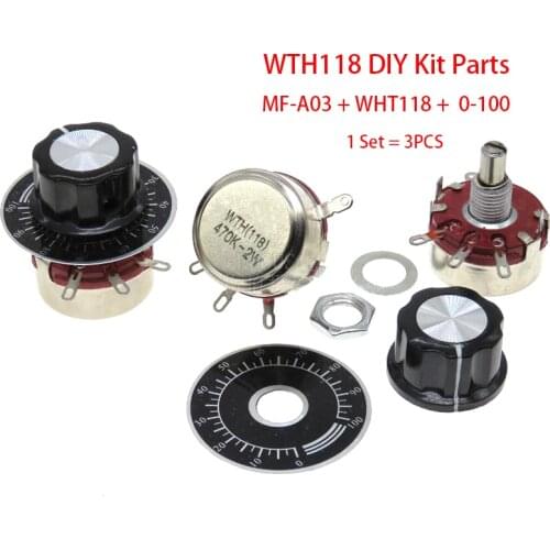 1 Set = 3PCS WTH118 DIY Kit Parts 2W 1A Potentiometer 1K 2.2K 4.7K 10K 22K 47K 100K 470K 1M MF-A03 + WHT118 + 0-100