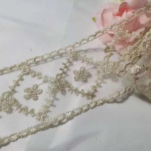 1Yards New Wedding Dress Embroidery Lace Fabric Collar Ribbon Gold Lace Fabric 8cm Ribbons Sewing Trimmings encaje dentelle LA11