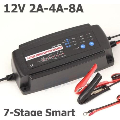 12V 2A 4A 8A 7-segment smart car battery charger, rechargeable battery type and current optional