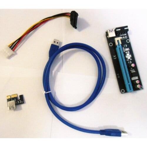 2pcs/lot PCI-E PCI E Express 1X to 16X Riser Card +USB 3.0 Extender Cable with power supply for bitcoin litecoin miner