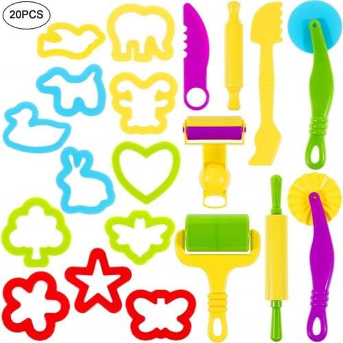 20Pcs/set DIY Handmade Colored Clay Plasticine Animal Mold Rolling Pin Clay Tool Set Kids Toys Educational Play Dough Tools