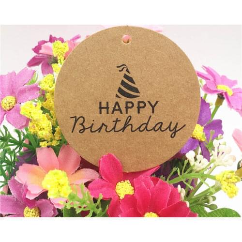 200Pcs/Lot 6x6cm Brown Printing Especially For You Labels Kraft Paper Tags Happy Birthday Party Cake Price Cardboard Hang Tags