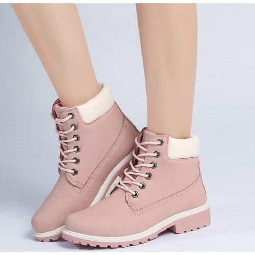 2020 fashion womens boots PU leather boots womens flat bottom large size pink Martin boots womens short boots warm boots
