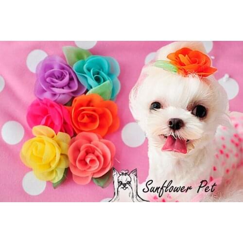 Pet Accessories Handmade Designer Dog Grooming Hair Bows Pet Gifts chiffon stereo rose flowers clip 50pcs/lot