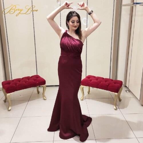 Berylove Burgundy Mermaid Dress One Shoulder Asymmetrical Neck Long Dress Simple Elegant Dress Party Evening Dresses Vestidos