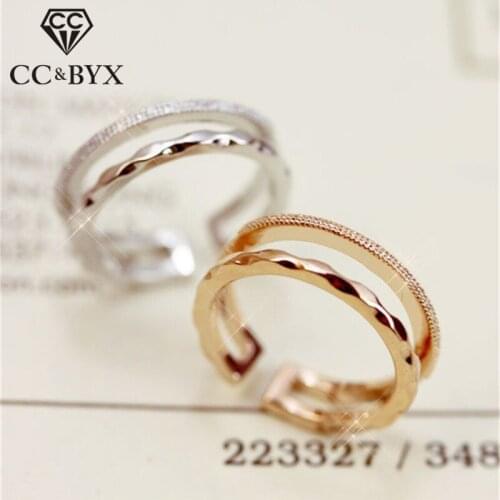 CC Trendy Jewelry Open Rings For Women S925 Silver Cubic Zirconia Double Layer Bridal Wedding Temperament Tail Ring CC1475