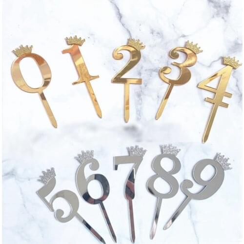 0-9 Numbers Cake Toppers Happy Birthday Crown Number Acrylic Cupcake Topper Kids Birthday Party Cake Decorations Topper 3.5x10cm