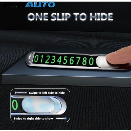 Zinc Alloy Car Temporary Parking Card Hidden Car Phone Number Card Plate Luminous Car Accessories Universal