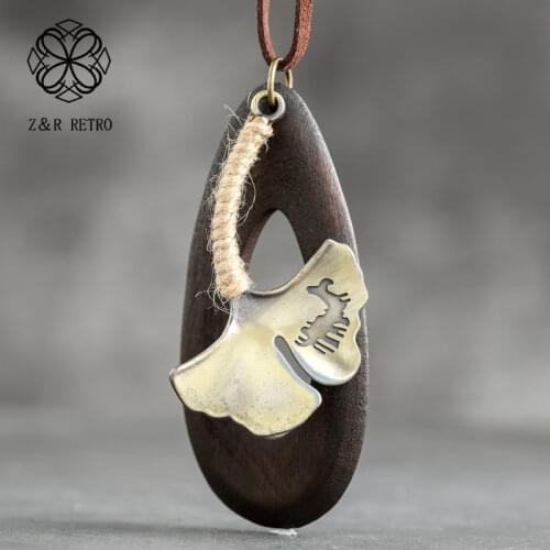 Long Chain Necklace Vintage Flower Bohemian Pendants Wood Simple Jewelry For Women Susnpension Decoration Accessories Wholesale