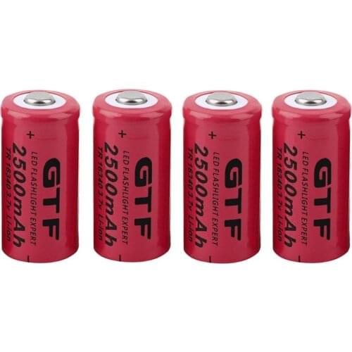 GTF 4 pcs 16340 2500mAh 3.7 V Rechargeable Lithium Ion Battery for Flashlight Lighthouse