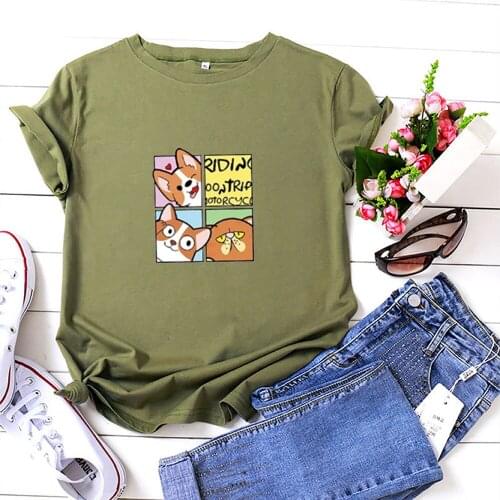 Interesting Cartoon Puppy Women T-shirt Cotton Printing Camiseta Mujer Fashion Aesthetic Animal Korean Style Tshirt Femme Tops