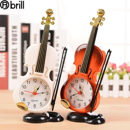 Creative Violin Table Clock Students Use Alarm Clock Living Room Decoration Bedside Decor Desktop Clock nordic Plastic Ornaments