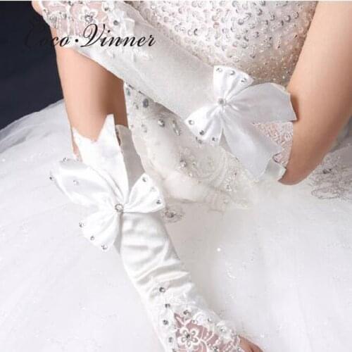 Lace Wedding Gloves Off White Color With Bow Bridal Gloves A8009