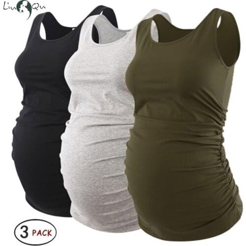 Maternity Clothes Cotton Tank Top Flattering Side Ruching Pregnancy Tops Tees For Pregnant Women Maternity Wear tshirt