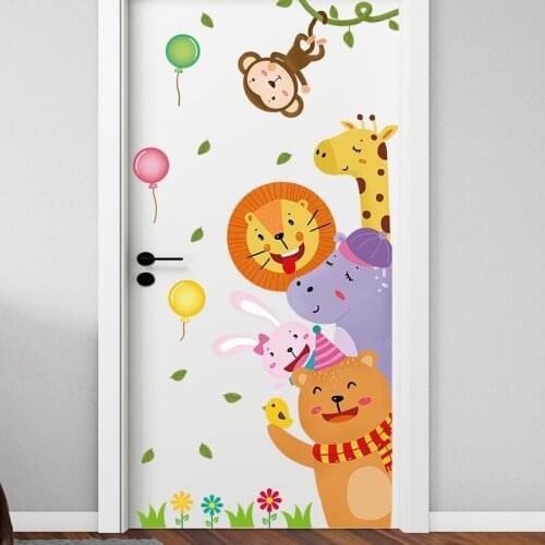 Cartoon Wall Stickers for Kids Room Decoration Corridor Porch Wall Decor Door Paste Kindergarten Layout Forest Animal Wallpaper