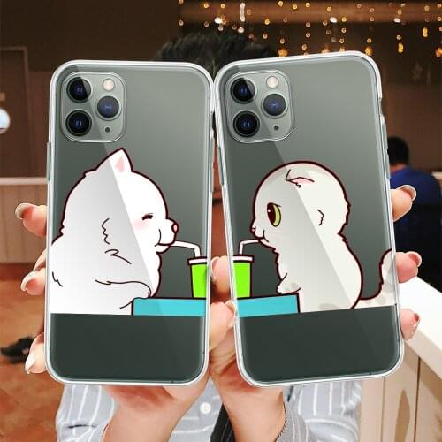 Cute Cartoon Animal Panda Pig Cat Couple Phone Case For iPhone 11 12 Pro Max X XS XR 7 8 plus 12 Mini Transparent Soft Cover