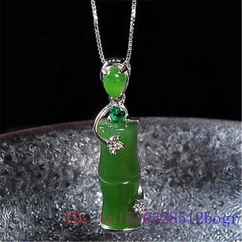 Jade Bamboo Pendant 925 Silver Gifts Agate Charm Jewelry Crystal Chinese Necklace Fashion Natural Zircon Chalcedony Gemstone